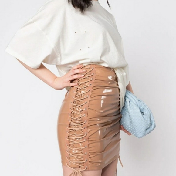 Truth Hurts Vinyl Mini Skirt | Various Sizes | Nude - Picture 3 of 4